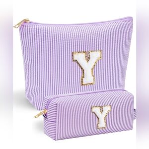 Purple Striped Cosmetic Bag Set with Y Initial Nwt